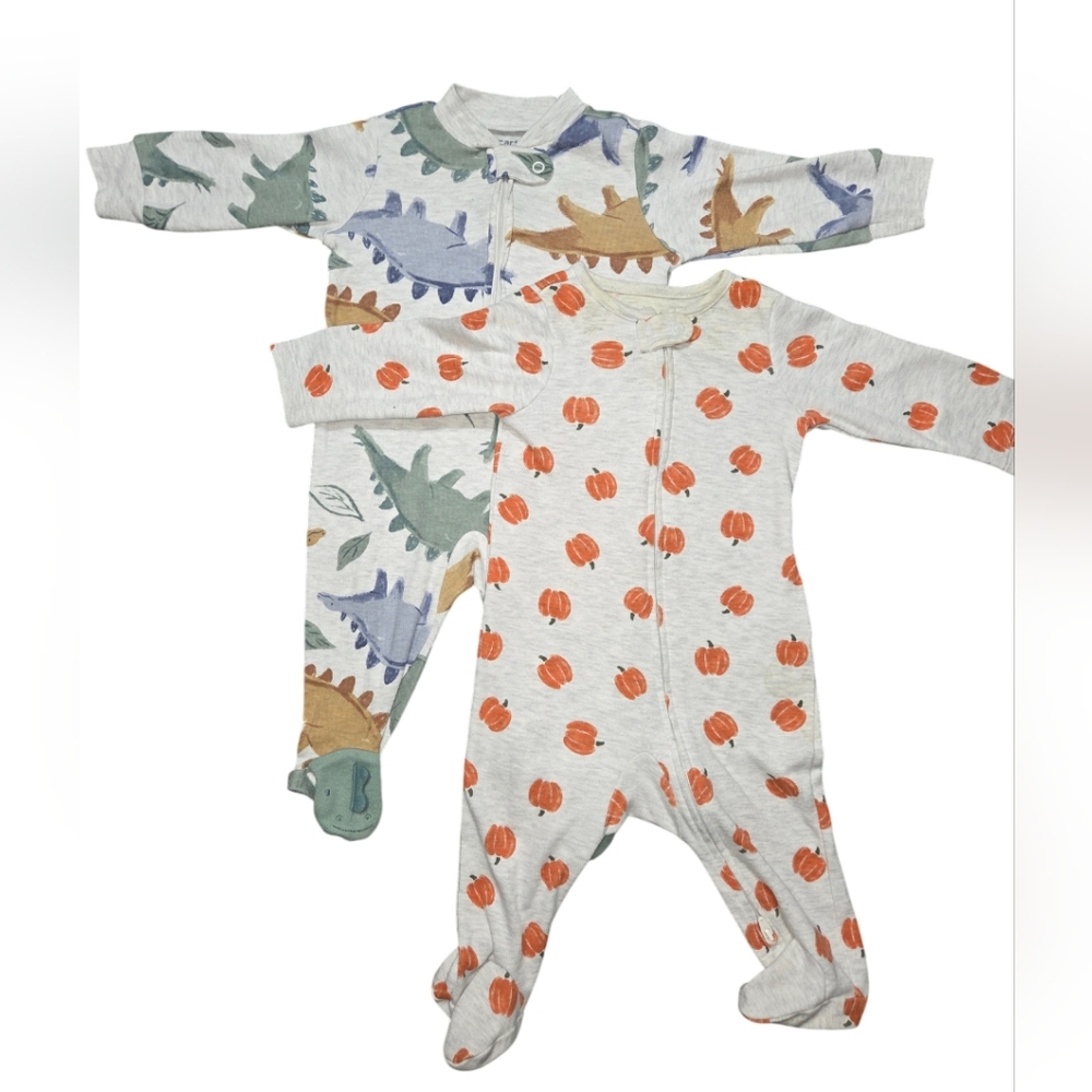 Carter's Infant 2pc PJ Footies Cream w/Pumpkins, Cream w/ Multi Color Dinos